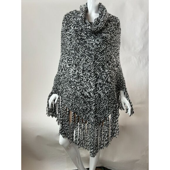 Ann Taylor Loft Acrylic Knit Cowl Neck Poncho With Fringe Made in Italy - Picture 13 of 16